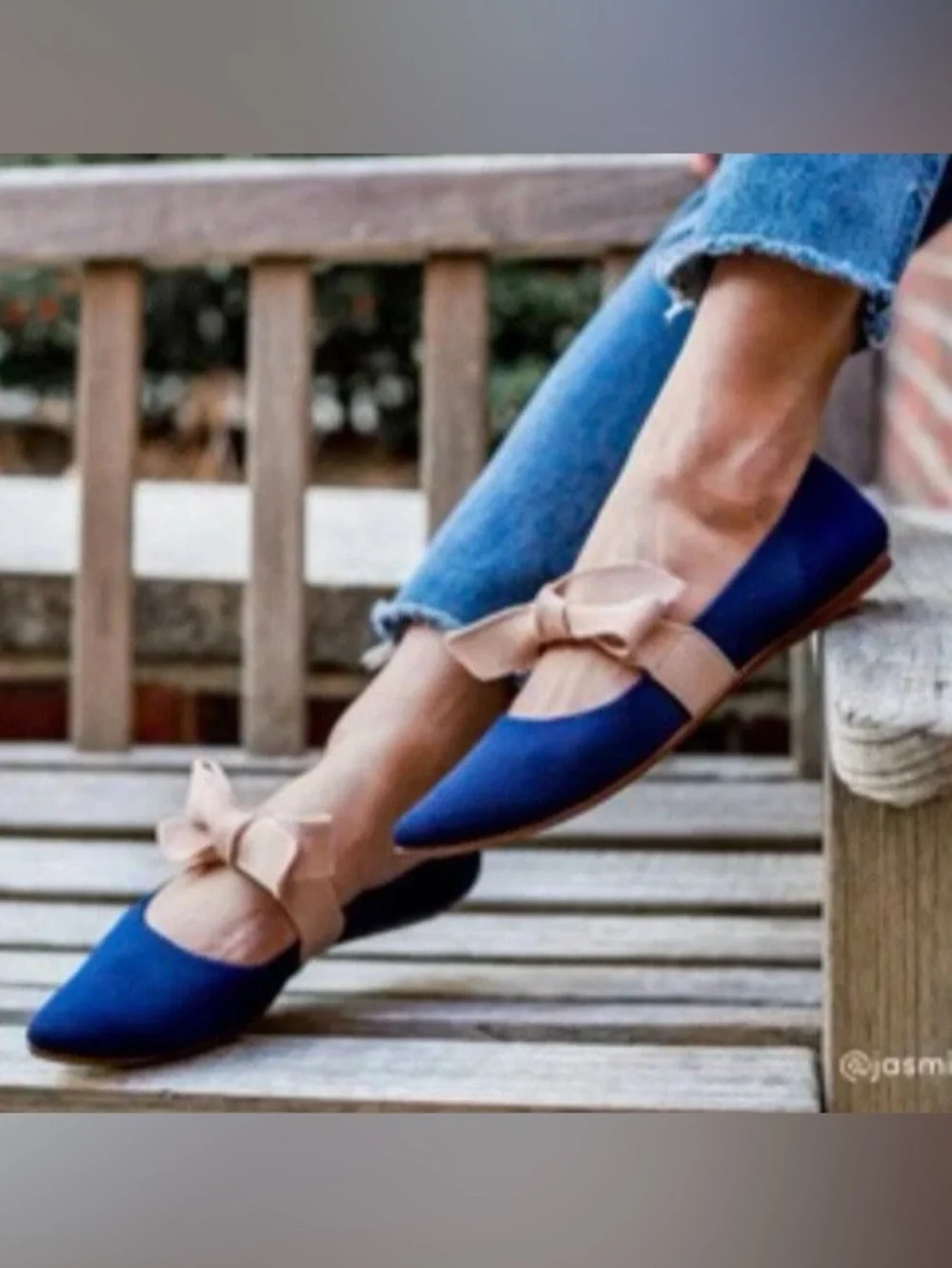 Rothys Sapphire Blue Pink Point Toe Mary Jane Knit Bow Ballet Flats Size 6.5